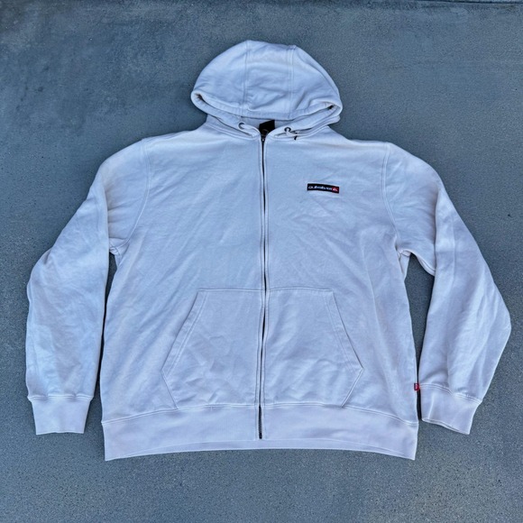 Quiksilver Other - Quiksilver Men XL Full‎ Zip Hoodie Off White Fleece Sweatshirt Logo Patch